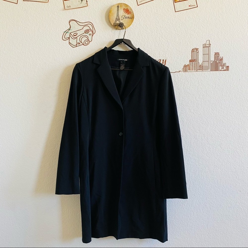 Kenneth Cole New York Black 2 Button Closure Long Sleeve Coat Size 14